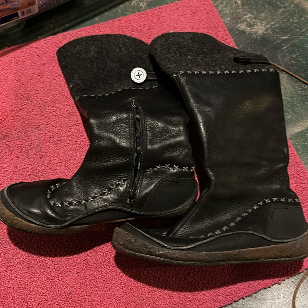 Merrell Zurich black leather wool all weather tall boot rubber sole zip Sz 7